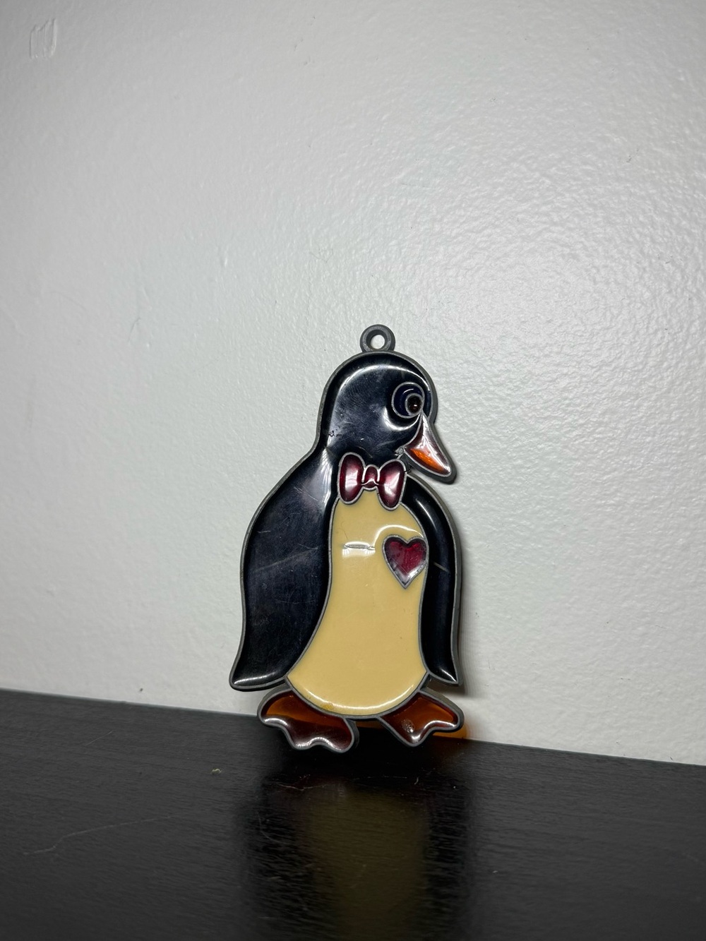 Vintage 1980s Stained Glass Penguin With A Bow Sun Catcher